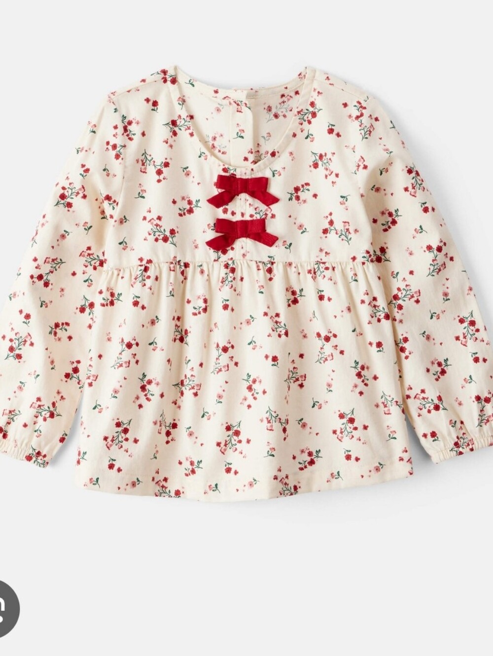 ✅4/25$✅ 18 Months Carter's Cream Floral Long-Sleeve Top with Red Bows - Kids
